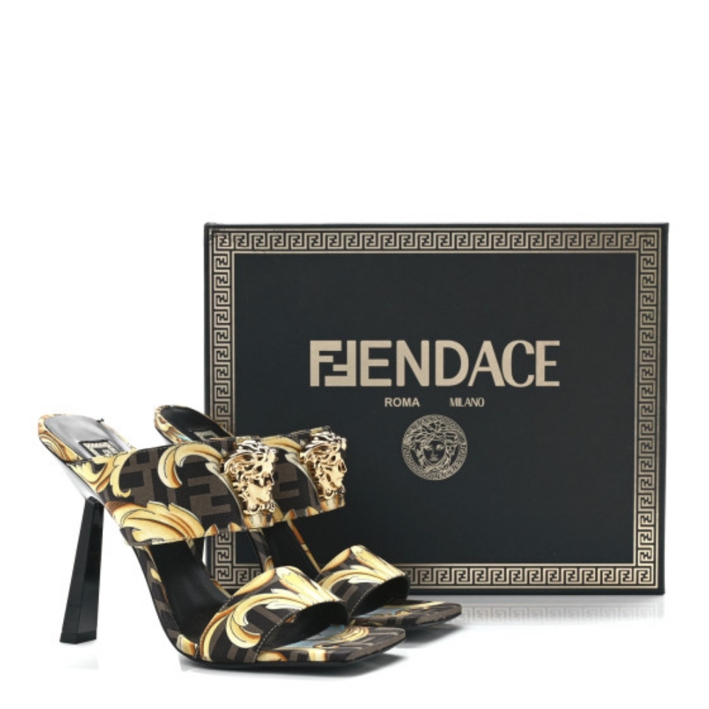 NEW FENDACE FENDI X VERSACE BAROQUE MEDUSA SILK MULE SANDAL